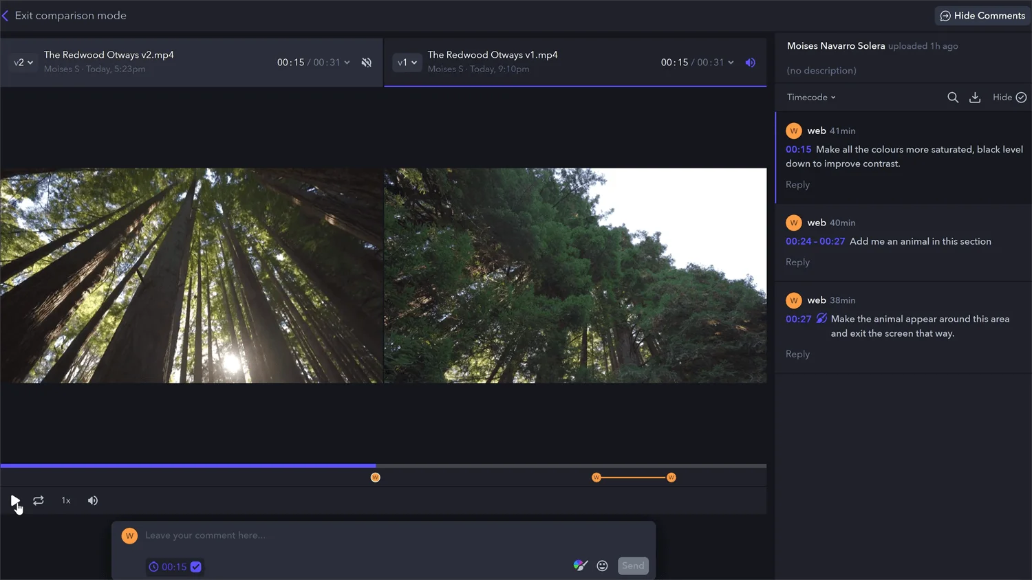 comparing 2 diferent versions on frame.io